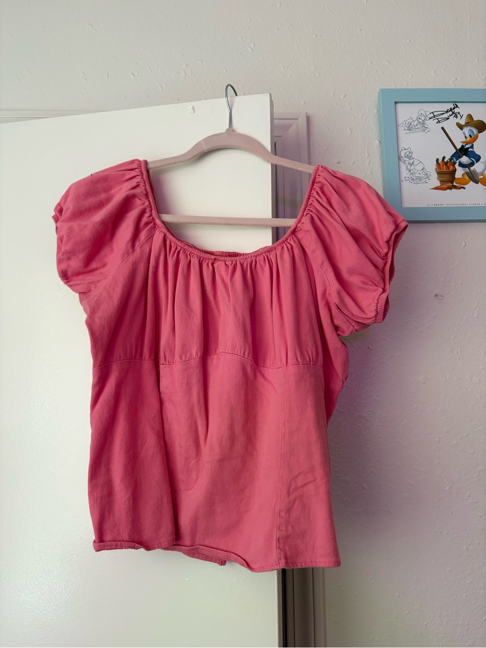 Pinup Couture Coral Pink Puff Sleeve Peasant Top
